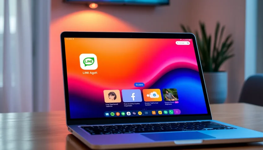 Using line下载電腦版 on a laptop with a sleek interface showcasing vibrant colors.