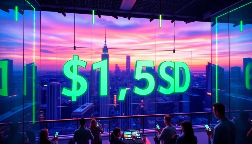 Showcase the real-time solana price in USD with a vibrant trading scene.