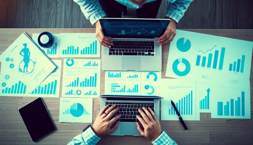 Visualize market insights through graphs and charts in a professional workspace.